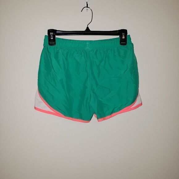 UNDER ARMOUR GREEN AND NEON CORAL WHITE LOOSE RUNNING SHORTS SIZE YOUTH LARGE - Picture 2 of 5
